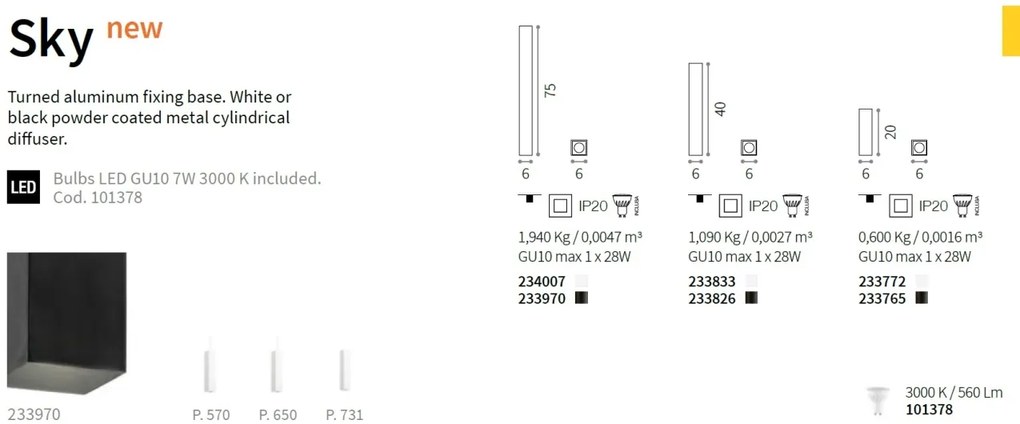 Spot aplicat SKY PL1 H20 BIANCO 233772 IDL