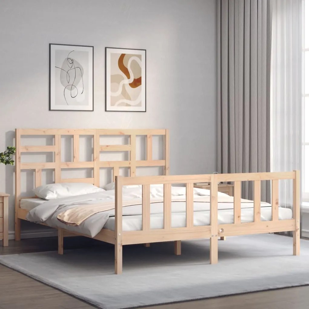 3193081 vidaXL Cadru de pat cu tăblie, king size, lemn masiv