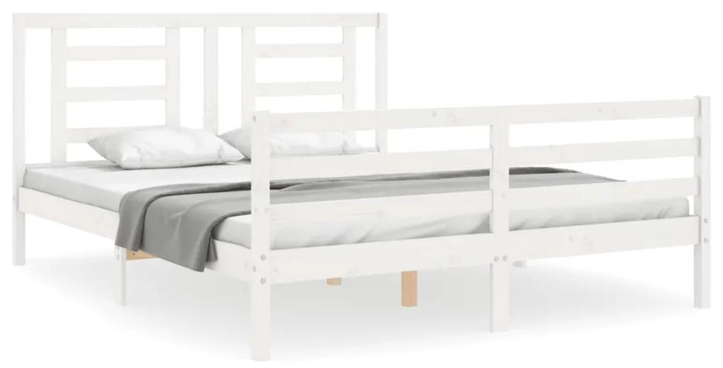3194712 vidaXL Cadru de pat cu tăblie, alb, 160x200 cm, lemn masiv