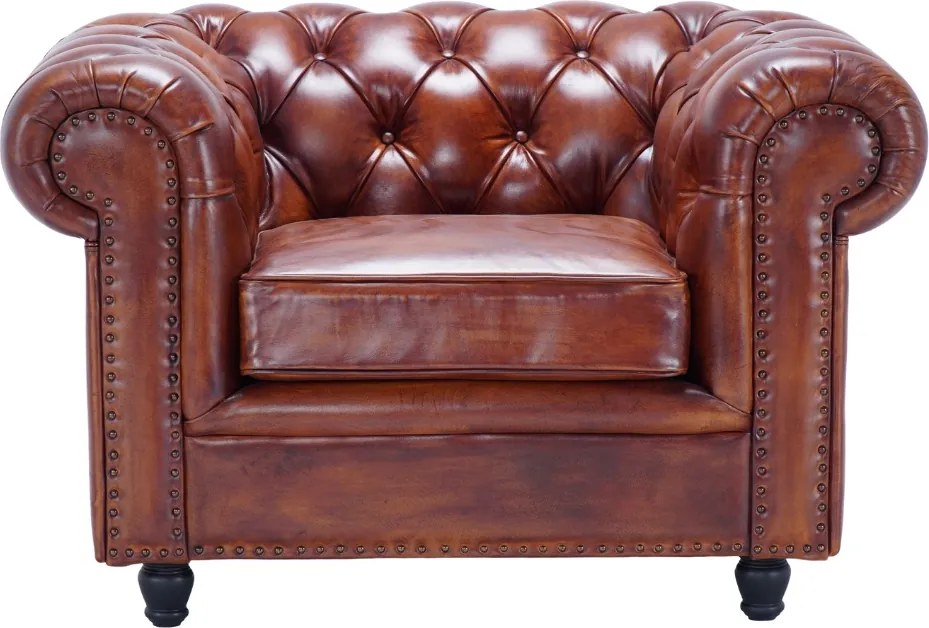Fotoliu Chesterfield din piele naturala maro, "Classic Chic"