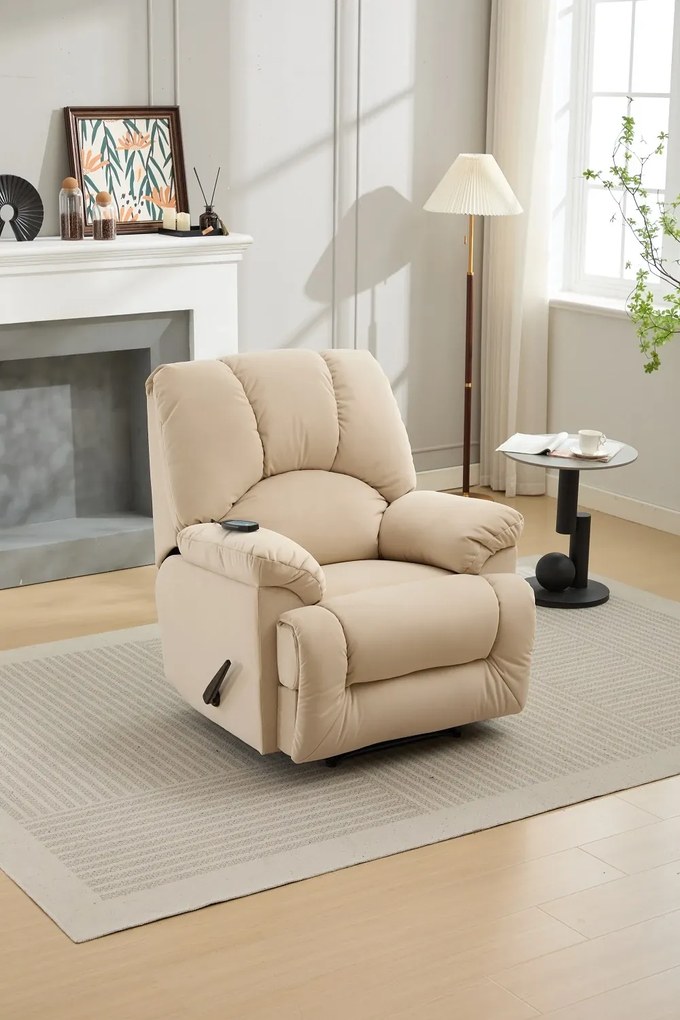 Fotoliu Masaj si Incalzire, Recliner, suport picioare extensibil, Textil, Bej