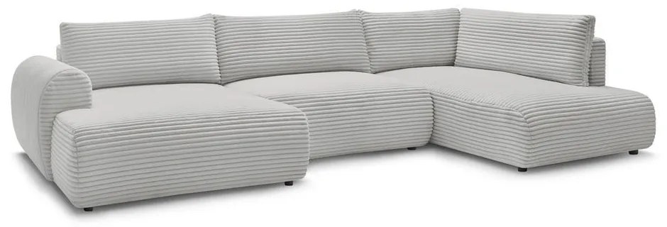 Colțar gri deschis extensibil/cu spațiu de depozitare cu tapițerie din catifea reiată (cu colț pe partea dreaptă/în formă de "U") Lucien – Bobochic Paris