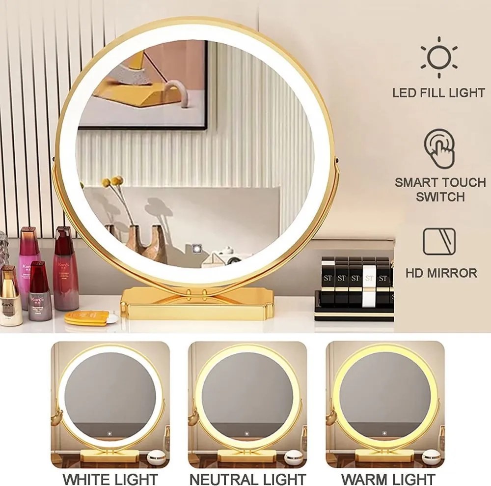 RESIGILAT Set Eleanor, Masă de toaletă pentru machiaj cu oglindă iluminată LED, control touch, 4 sertare, comoda, scaun, Gri