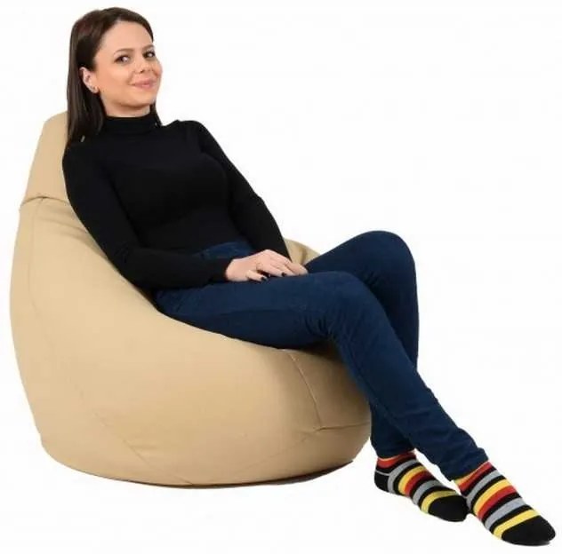 Fotoliu Nirvana Hobbit Pufrelax, Material Piele ecologica - Nude