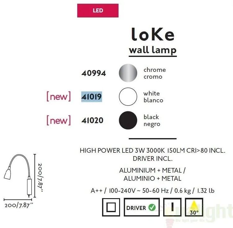 Aplica de perete cu iluminat LED, LOKE 41019