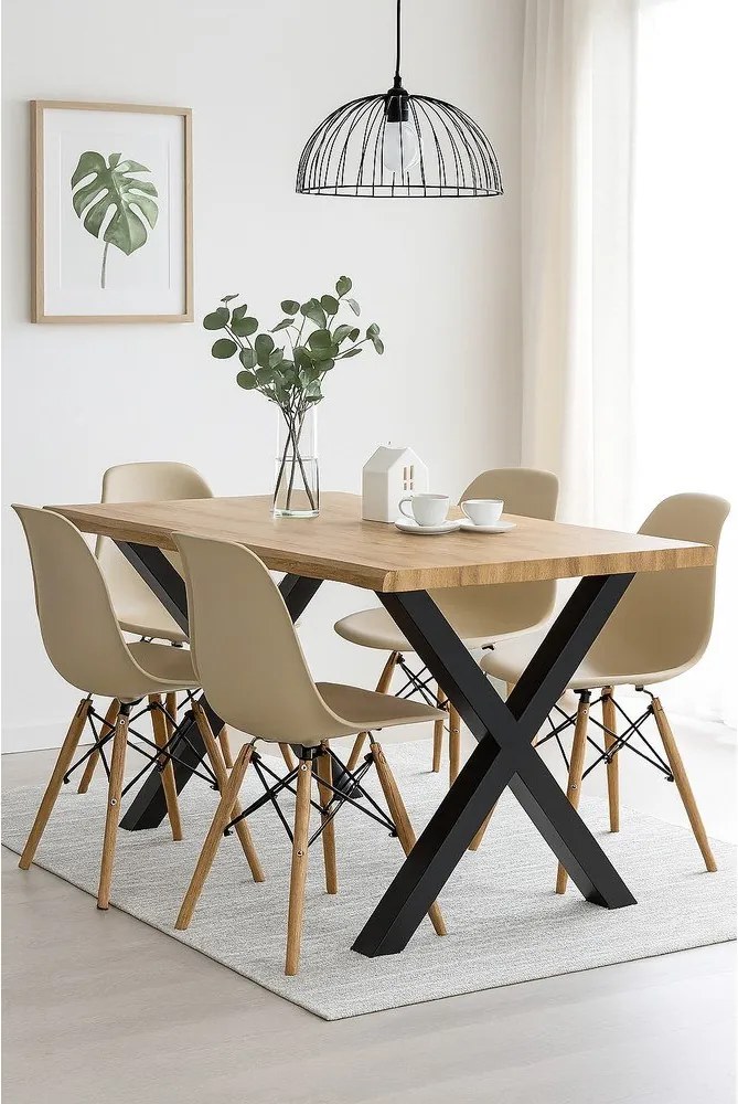 Masă de dining cu aspect de lemn de stejar 90x160 cm Kora – Bonami Essentials