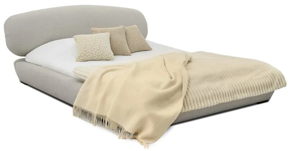 Pat matrimonial gri deschis tapițat cu somieră 140x200 cm Odette – Scandic