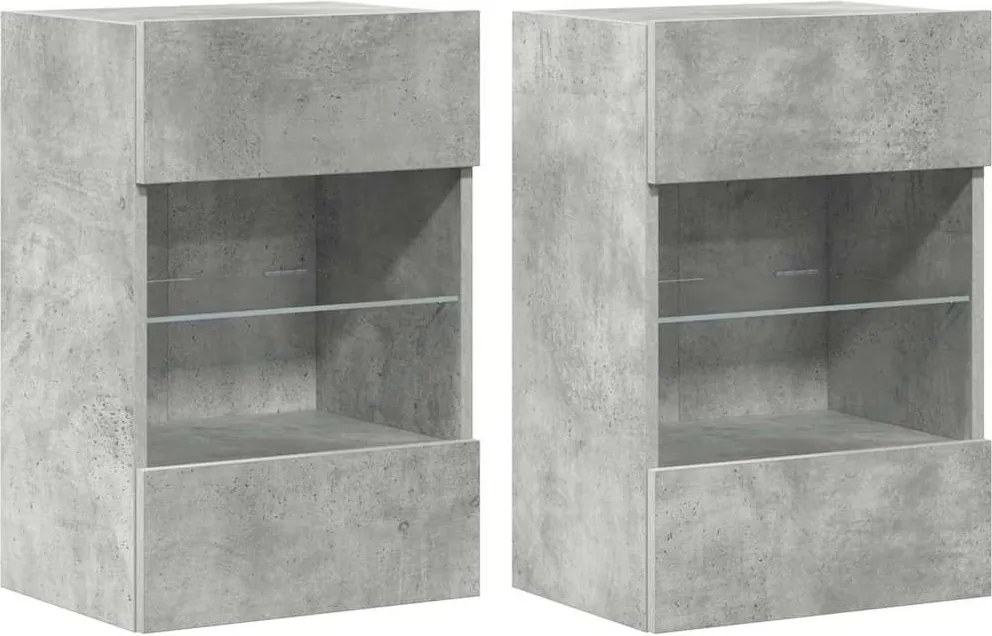 vidaXL Comode de perete cu lumini LED pentru TV 2 buc. gri beton 40x30x60,5cm