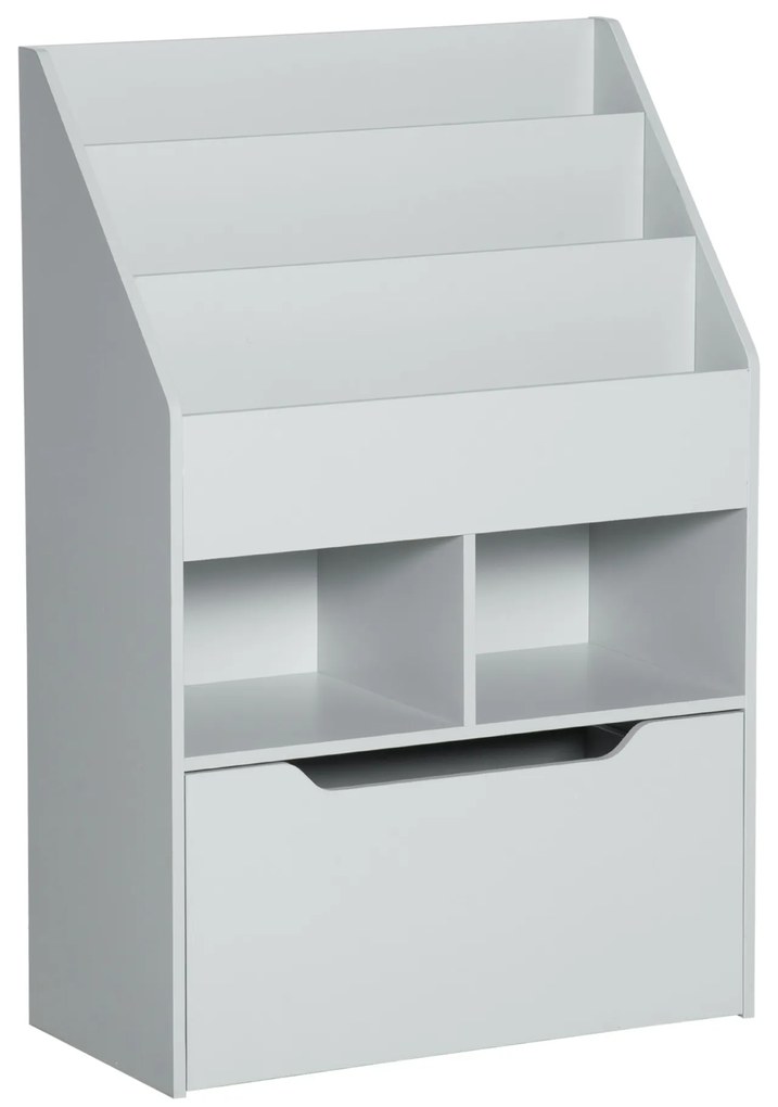 HOMCOM Bibliotecă etajeră Multi-Depozitare 3 rafturi 2 nișe Sertar mare din lemn Gri | Aosom Romania