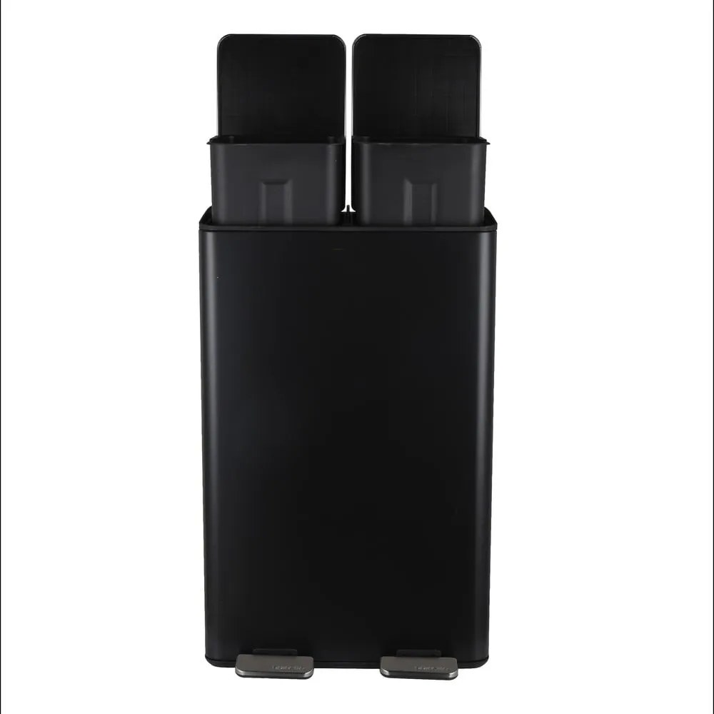 Coș de gunoi negru mat pentru reciclare/cu pedală 2x30 l din oțel Aliya – Spirella
