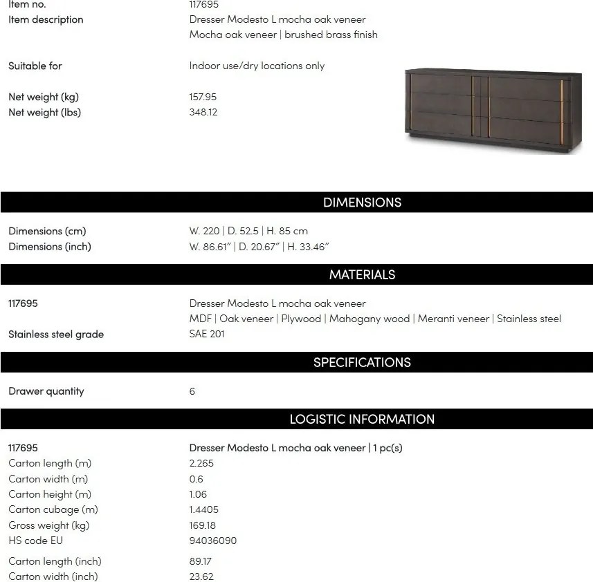 Comoda cu 6 sertare design LUX Modesto L