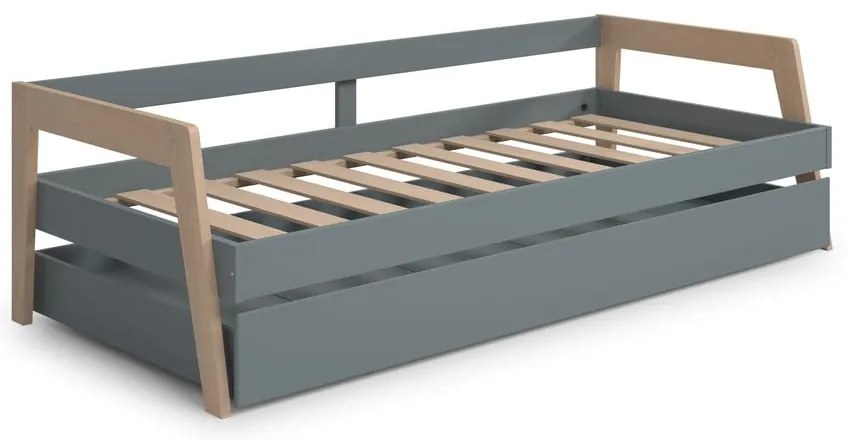 Pat pentru copii verde/verde prăfuit cu extensie suplimentară din lemn de pin cu spațiu de depozitare cu somieră 90x200 cm Carrie – Marckeric