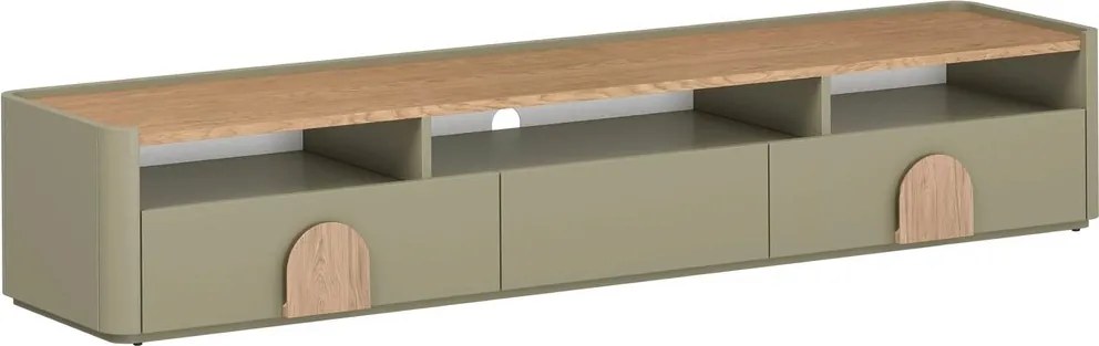 Comodă TV Amilio 200 cm cu sertare - eucalipt / stejar baltic dune / mânere stejar natur
