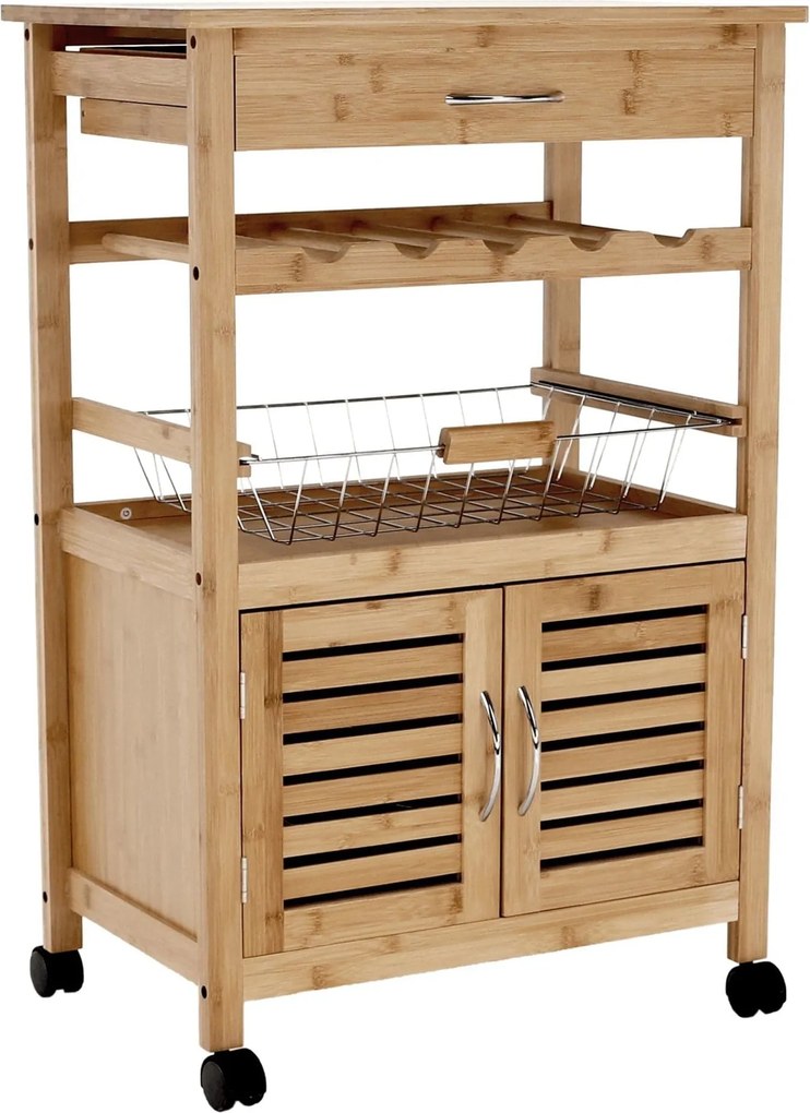 Carucior servire NAVID, stejar, bambus, 56x36x85 cm