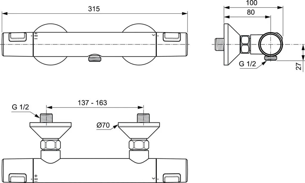 Baterie dus Ideal Standard Ceratherm T25, termostatic, crom - A7201AA