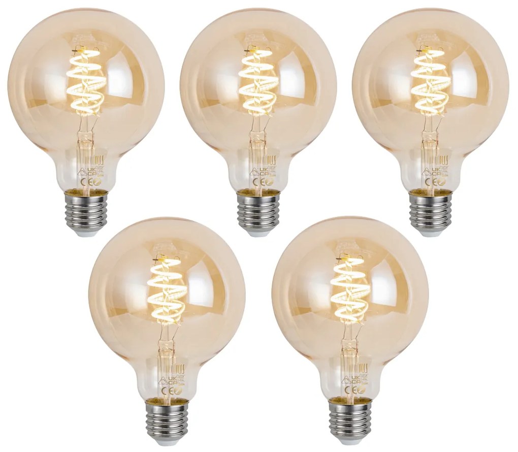 Set de 5 becuri LED inteligente E27, reglabile, G95, chihlimbar, 4,9 W, 320 lm, 2500 K, Zigbee