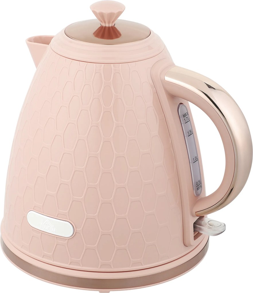HOMCOM Fierbător electric, 1,7L, funcție de fierbere rapidă, 2,2kW, fără fir cu filtru anti-calcar detașabil, Roz deschis | Aosom Romania