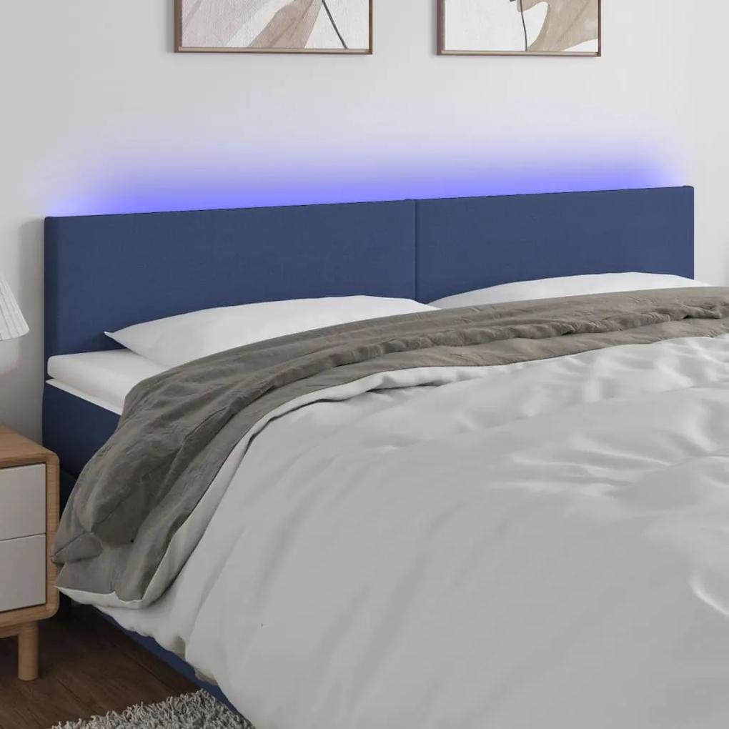 3121344 vidaXL Tăblie de pat cu LED, albastru, 160x5x78/88 cm, textil