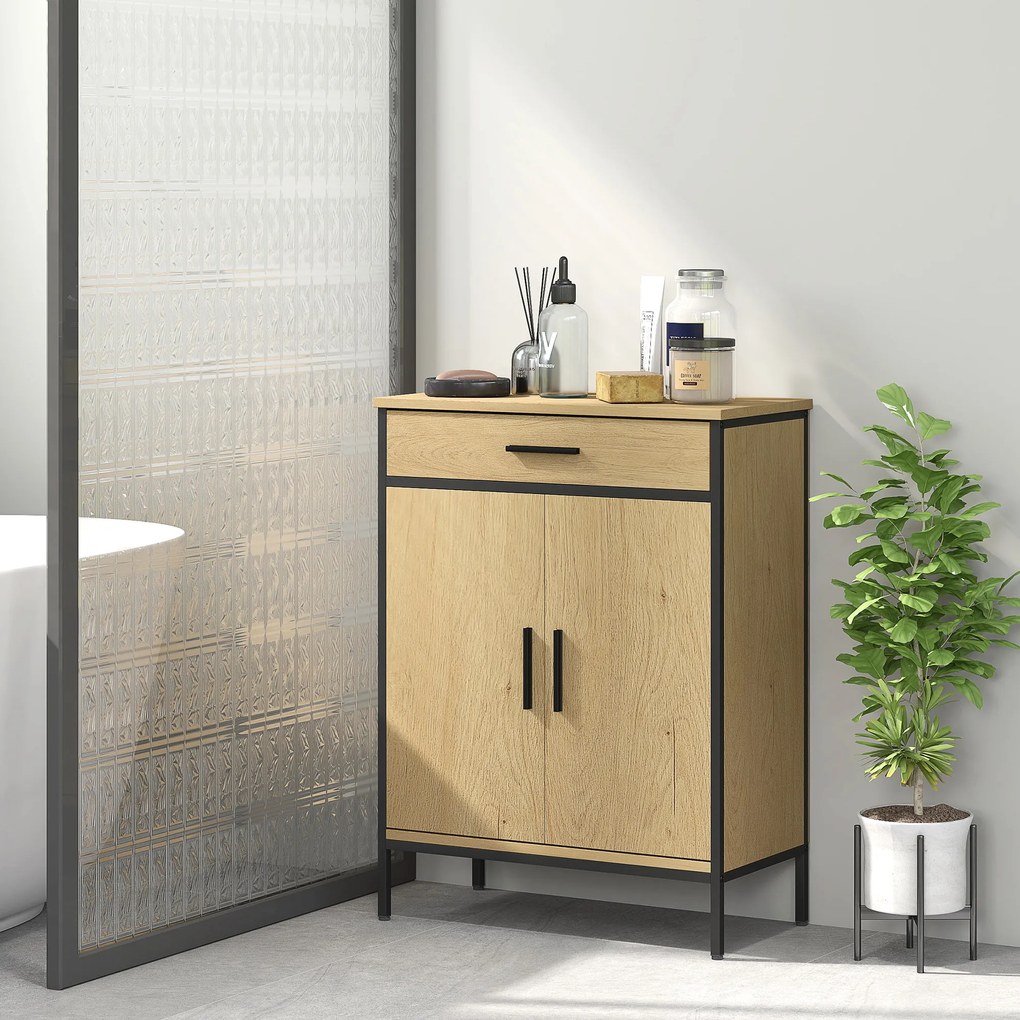 HOMCOM Mobilier de baie cu sertar, dulap cu ușă, raft reglabil și balamale cu închidere, 60 x 30 x 80 cm, stejar | Aosom Romania
