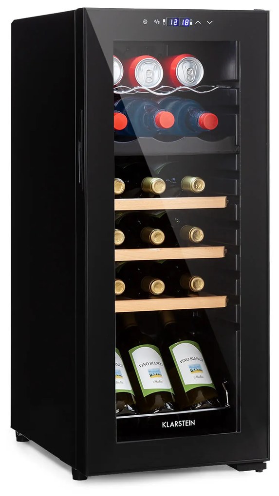 Bovella 18 Duo+, frigider de vin cu două zone, 50l, 18 sticle, ușă de sticlă
