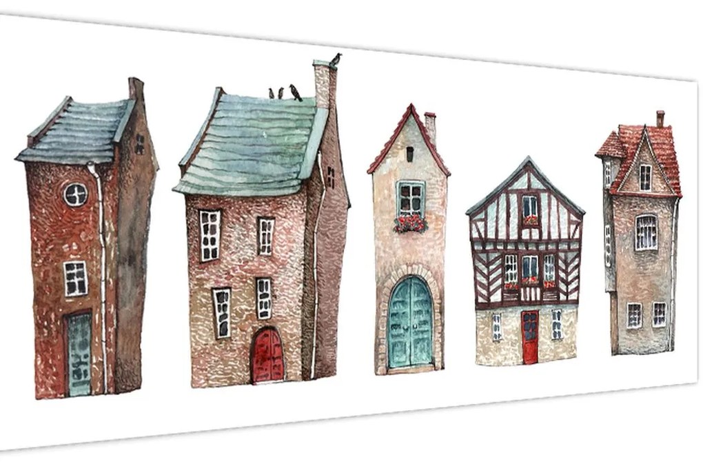 Tablou - Case în acuarelă (120x50 cm)