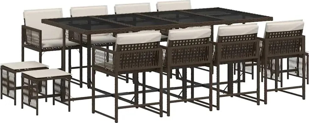 vidaXL Set mobilier de grădină, 13 piese, maro, cu perne, poliratan