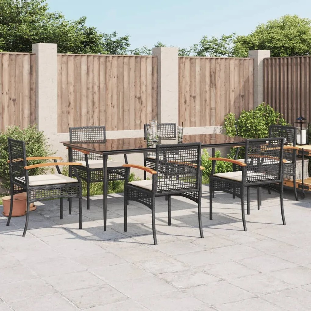 vidaXL Set mobilier de grădină cu perne, 7 piese, negru, poliratan