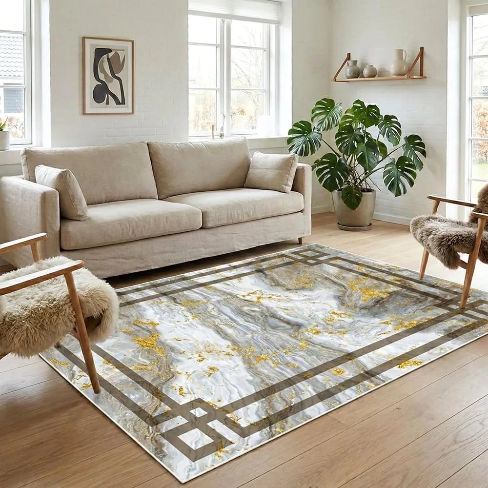 Covor camera antiderapant, 120x180 cm, Marmura Auriu