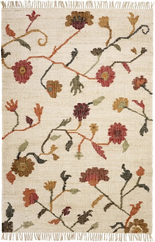Covor din iută țesut manual cu model floral kilim, 160×240 cm, „Floral Kilim"