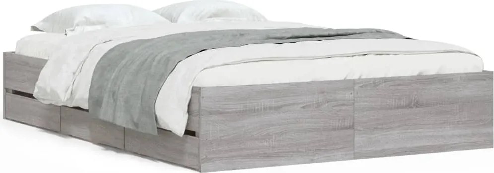 vidaXL Cadru de pat cu sertare, gri sonoma, 135x190 cm, lemn prelucrat