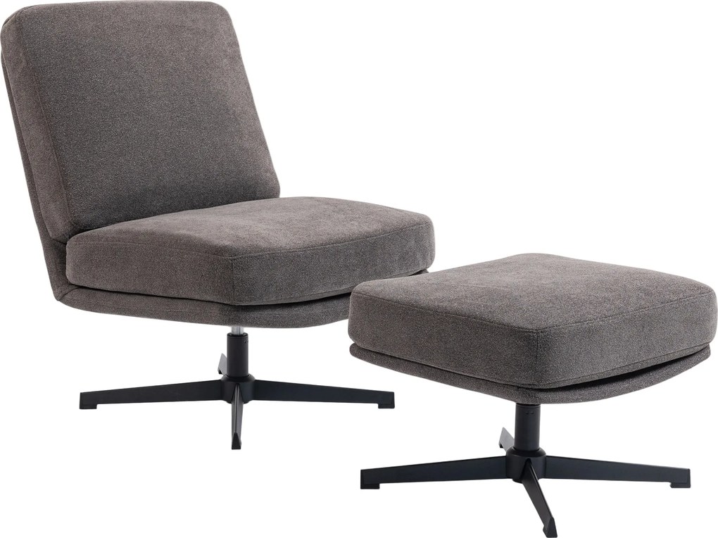 HOMCOM Fotoliu cu taburet rotativ, fotoliu lounge cu aspect de in pentru living, gri închis | Aosom Romania