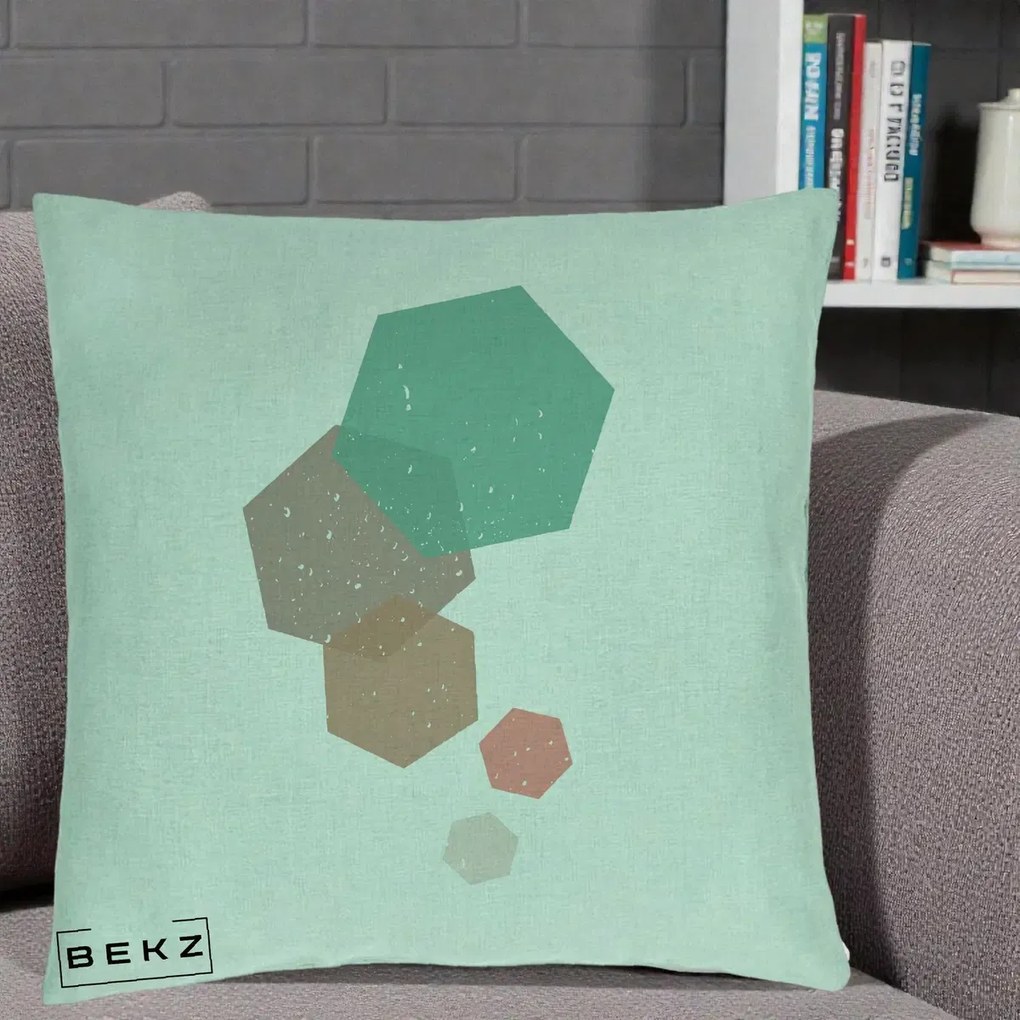 Perna Decorativa Geometric Hexagoane Pastel, 40x40 cm, Verde Menta, Husa Detasabila, Perna Inclusa, BEKZ®