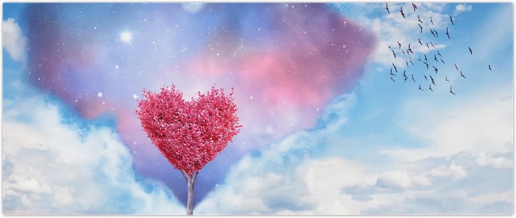 Tablou - Copac de inimă roz (120x50 cm)