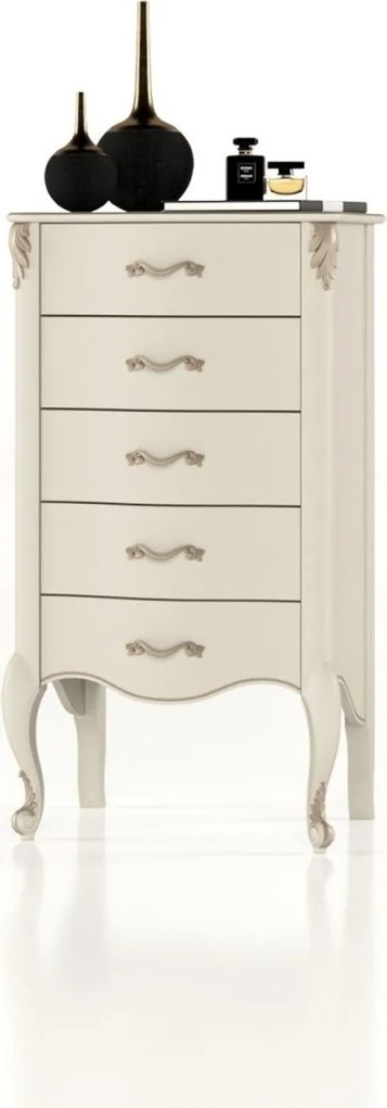 Comodă lemn masiv Celisea 5 Sertare, 65,5 × 49 × 118 cm - Ivoire