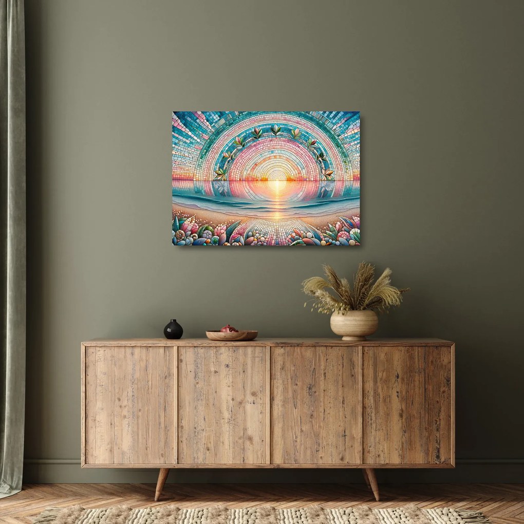 Tablou pe sticlă – Mozaic al soarelui la apus (70x50 cm)