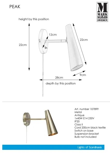 Markslöjd 107899 - Lampă de perete PEAK 1xE14/40W/230V