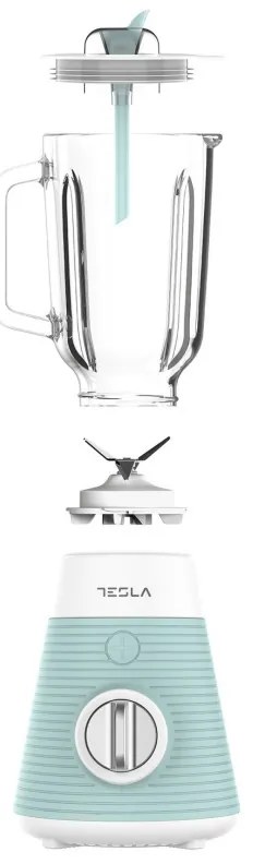 Blender Tesla BL510BWS, 500W, Cana de sticla 1,5 L, Pulse, Lama cvadrupla, Alb/Menta