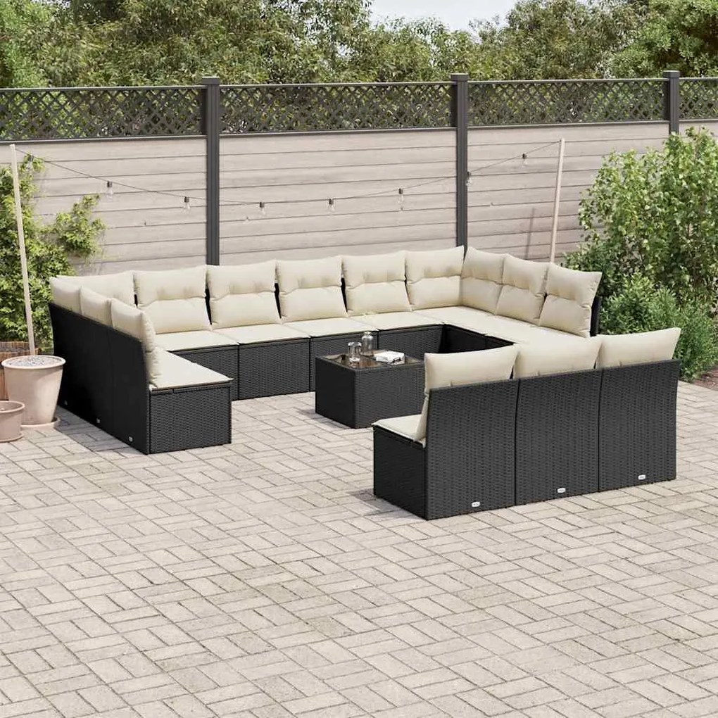 vidaXL Set mobilier de grădină cu perne, 14 piese, negru, poliratan