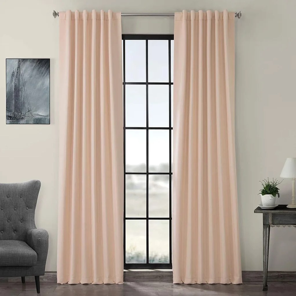 Set draperii din catifea cu rejansa transparenta cu ate pentru galerie, Madison, 150x210 cm, densitate 700 g ml, Misty rose, 2 buc