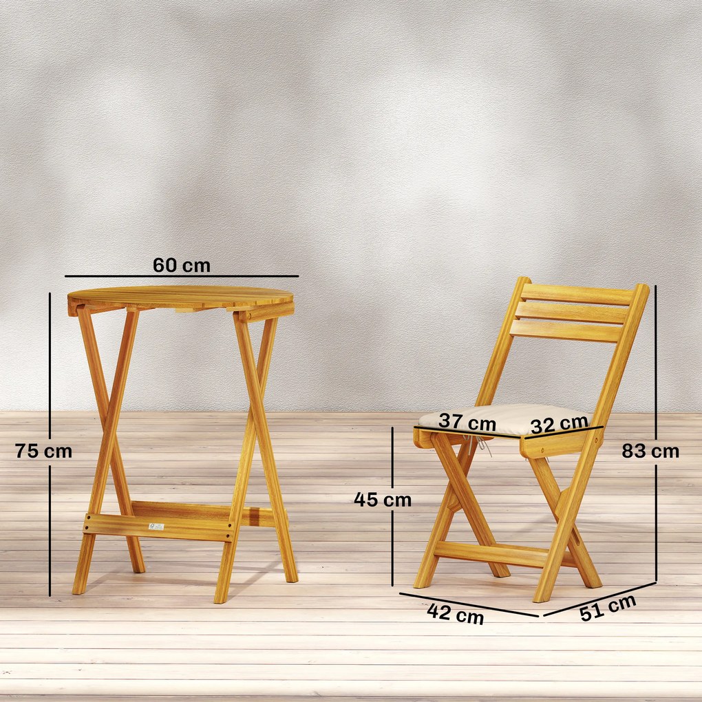 Outsunny masă și scaune pentru balcon, masă și scaune pentru exterior, set masă și scaune balcon, set bistro, set balcon pliabil lemn masă și scaune | Aosom Romania