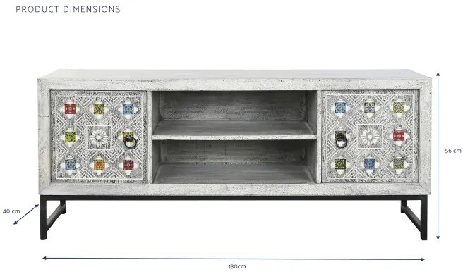 Comoda TV, gri, din ceramica si lemn de mango, Mistral