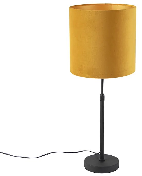 Lampă de masă neagră cu abajur din catifea galbenă cu auriu 25 cm - Parte