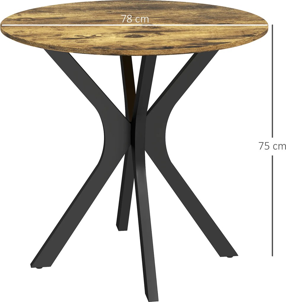 HOMCOM Masă de bucătărie pentru 2 persoane, rotundă, cadru din oțel cu acoperire din pulbere, Ø78 cm, maro-rustic | Aosom Romania