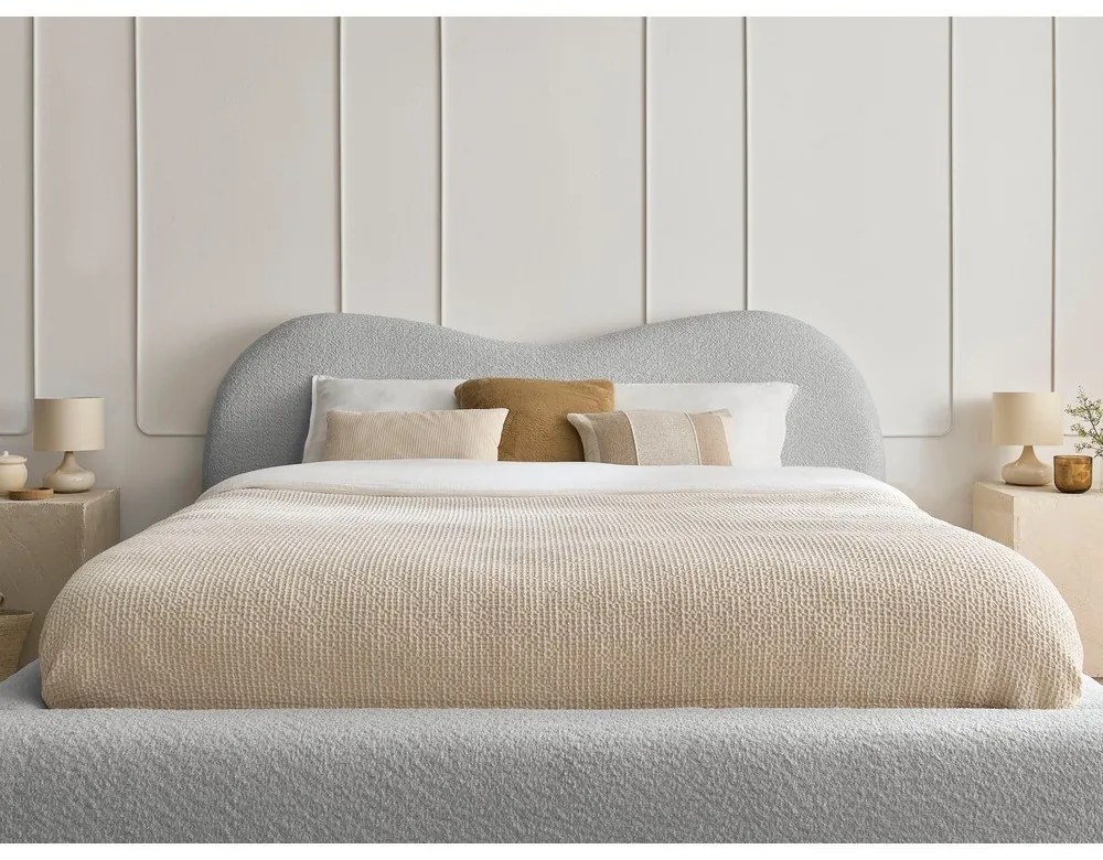 Pat matrimonial gri deschis tapițat cu spațiu de depozitare cu somieră 180x200 cm Orlane – Bobochic Paris