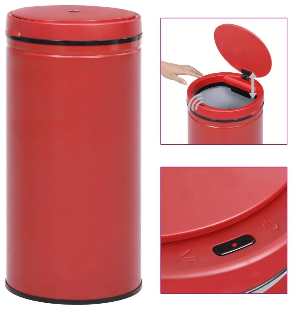 vidaXL Coș de gunoi automat cu senzor, 70 l, roșu, oțel carbon