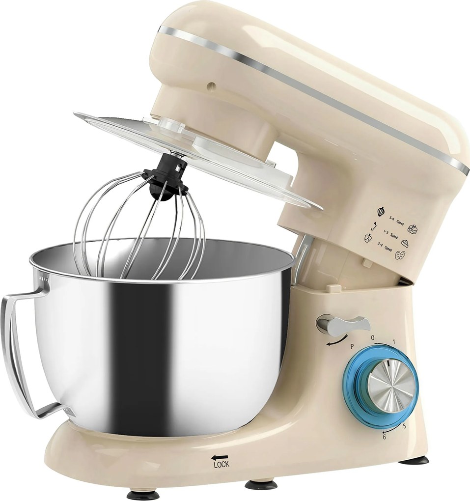 HOMCOM Robot de bucătărie 4,5 L 1300 W 6 viteze bol din oțel inoxidabil tel cârlig paletă bej | Aosom Romania