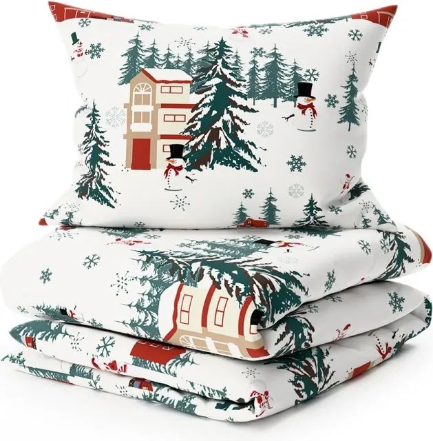 Lenjerie de pat din flanel SNOWY HOUSES alb Dimensiune lenjerie de pat: 70 x 90 cm | 140 x 220 cm
