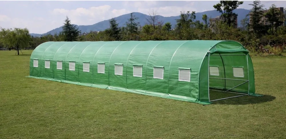 Solar de grădină, 3x10 m, 30 m², cadru din oțel, țeavă galvanizată, folie PE armată, 20 ferestre rulante, rezistent la UV, impermeabil, Verde,