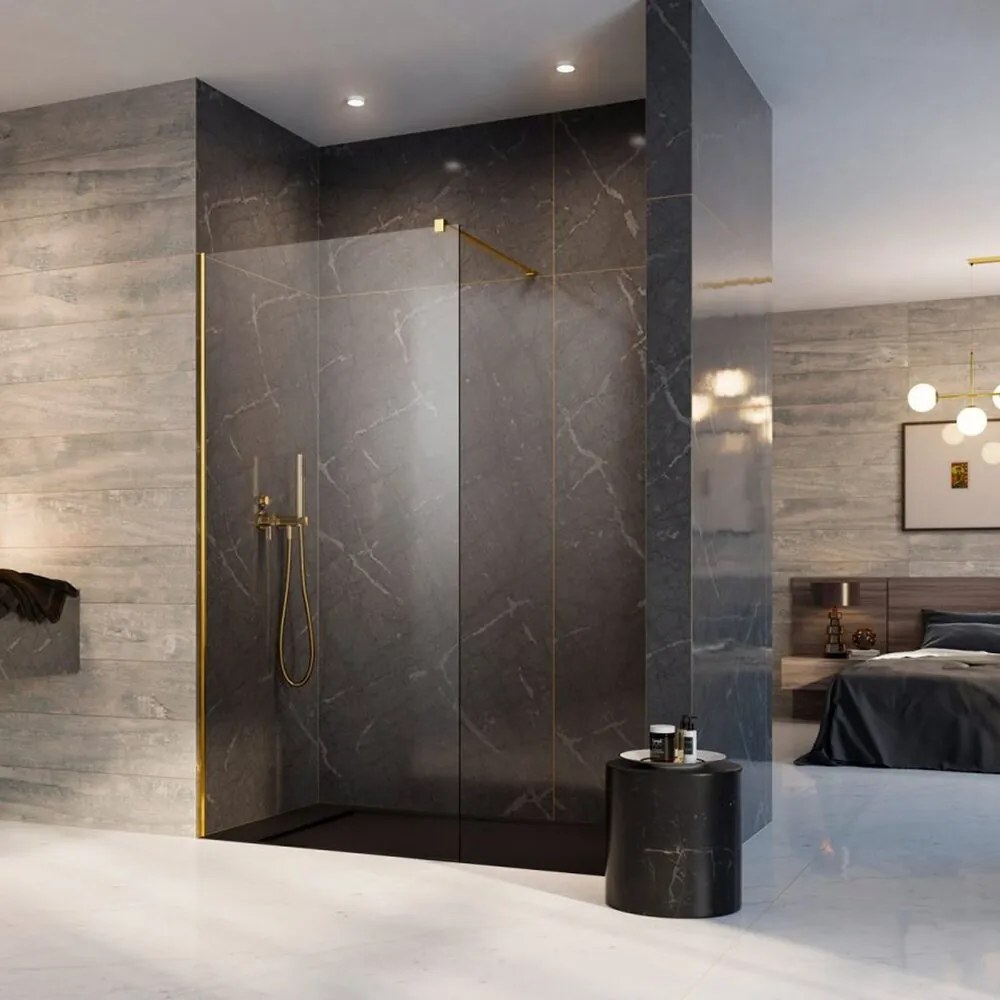 Paravan de dus tip Walk-in Radaway Modo New II auriu lucios-transparent 125 cm sticla securizata 8 mm