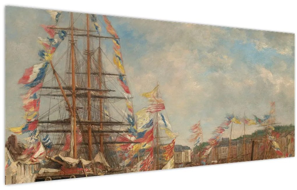 Tablou - Eugène Boudin, Festival in the Harbor of Honfleur, reproducere (120x50 cm)
